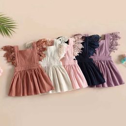 Girl's Dresses Toddler Baby Girl Summer Linen Dress Lace Overall Princess Newborn Sundress H240507