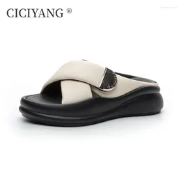 Slippers CICIYANG Slipper For Women Summer 2024 Sponge Cake Cross Strap Sandal Bread Thick Soled Flip Flop Ladies Wear