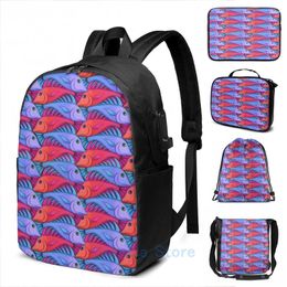 Backpack Funny Graphic Print Pisces Tessellation #1 USB Charge Men School Bags Women Bag Travel Laptop