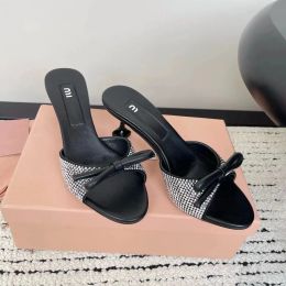 6cm 9cm High heel shoes sandals sexy Slippers rhinestone woman Slide Mule summer sunny Stiletto fashion heels sandale luxurys Designer Women black white loafer