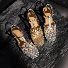 Sandals Light Luxury Niche Retro Spring/summer Women's Shoes Fashionable Outdoor Genuine Leather Handmade Woven Mesh