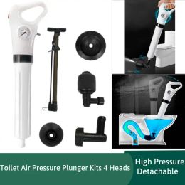 Plungers Toilet High Air Pressure Inflator Plunger Pump Kits Tool Pneumatic Dredger with 4 Heads Detachable Toilet plunger Clog Remover