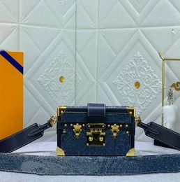 CHANEI Denim Canvas Handbag Purse Crossbody Bags Trunk Box Evening Bag Removable Wide Shoulder Strap S-lock Closure Gold Hardware Clutch Tot