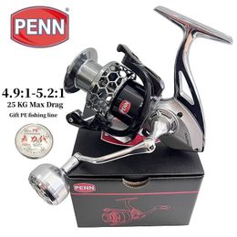 PENN 141 Ball Bearings Spinning Fishing Reel 25KG Max Drag 5.2 1 Gear Ratio No-Gap Design LeftRight Interchangeable 240507