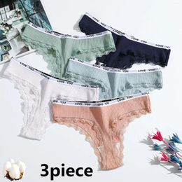 Women's Panties 3-Piece Thong Cotton Sexy Ladies Underwear Low Waist Solid Color Shorts Black Invisible Lace T-st