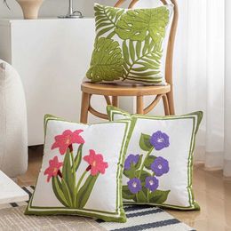 Cushion/Decorative Cotton Canvas Floral Embroidery Cushion Cover 45*45 American Countryside Covers Decorative Living Room Throws