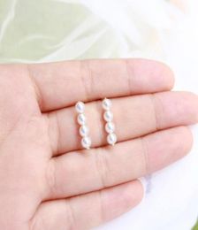 34mm 4 beads Ear Studs Dangle Chandelier natural Freshwater pearl Earrings white Ladygirl Fashion jewelry5451014