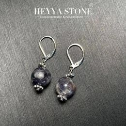 Hoop Earrings HEYYA STONE 10MM Natural Iolite 925 Sterling Silver Simple Classic Round Circle Gemstone Jewelry