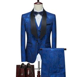 Men's Suits Blazers 2023 Fashion New Mens Boutique Business Host Wedding Suite Three piece Set/Mens Printed Hot Stamped Jackets Pants and Vests Q240507
