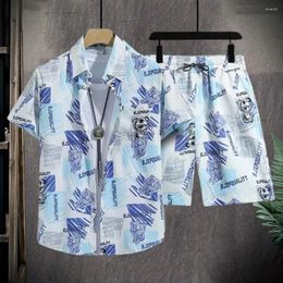 Men's Tracksuits Lapel Short Sleeve Shirt Shorts Set Men Hawaii Style Bear Pattern Outfit With For