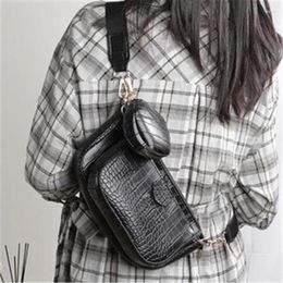 Bag Vintage Crocodile Women Shoulder Luxury Designer Wide Strap Crossbody Chain Sling Pu Leather Ladies 3 Set Wallet