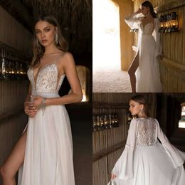 Dresses Beach Lace Spaghetti Beaded Asaf Straps Dadush Bridal Gowns With Long Jacket Custom Made Boho Wedding Dress