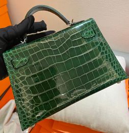 Designer bag brand handbag luxury shoulder bag real shinny crocodile leather 19.5cm fully handmade quality green red brown Colours fast delivery