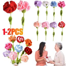 Decorative Flowers 1-5pcs Handmade Knitted Rose Artificial Braided Fake Flower Crochet Bouquet Decoration Table Holiday Gifts Ornament