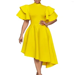 Ethnic Clothing African Party Evening Dresses For Women Summer Fashion 2024 Short Sleeve Polyester White Yellow Orange Midi Dress S-3XL