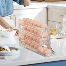 Kitchen Storage 4 Layer Refrigerator Egg Rack Automatic Rolling Holder Fridge Box Case