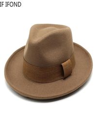 Men Curved Brim Wool Felt Fedora Hat Vintage Trilby Jazz Hat Autumn Winter Derby Magician Party Hat 2205147889198