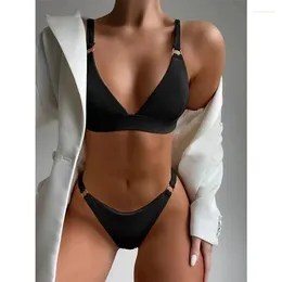 Women's Swimwear 2024 Fashion Woman Bikini Set Solid Color Bandage Stretch Swimsuit Mini Thong Bikinis Female Bathing Suit