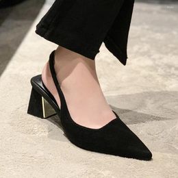 Dress Shoes 2024 Fashion Women Pumps Slip On Black Pointed Toe High Heels Autumn Shallow Sexy Slingbacks Zapatos De Mujer