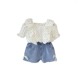 Clothing Sets Two Piece Set Of Cute And Beautiful Ruffled Top Denim Shorts For Girls