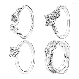 Cluster Rings Bridal Sets Finger For Women Jewelry Silver 925 Original Mum Hearts Solitaire Triple Band Zircon Stones Mother's Day Gifts