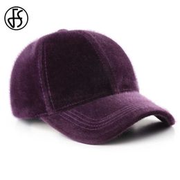 Ball Caps FS 2023 Stylish Warm Felt Purple Baseball Cap For Men Outdoor Windproof Women Winter Caps Streetwear Trucker Hats Gorras Hombre Y240507