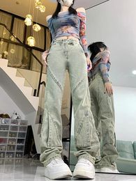 Women's Jeans Women Blue Harajuku Aesthetic Streetwear Retro Baggy Denim Trousers Y2k Punk Jean Pants Vintage 2000s Trashy Clothes 2024