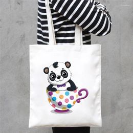 Shopping Bags Women Kawaii Shoulder Graphic Canvas Grocery Hand Bag White Harajuku Style Shopper Large Capacity Simple HandBags