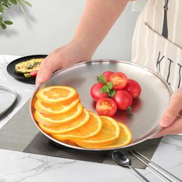 Plates Versatile Round Serving Plate Stainless Steel Barbecue Tray Western Restaurant Steak Pastry Fruit Outdoor