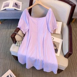 Plus Size Dresses Women 3XL 4XL 6XL Vintage Purple Dress Puff Short Sleeve Female 2024 Neew Summer Korea Youthful Clothing Robe