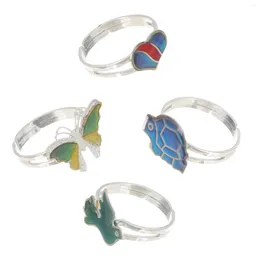 Cluster Rings 4 Pcs Thermochromic Ring Animal Colour Change Mood Opening Vintage For Teen Girls Iron Finger Jewellery Decor