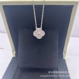 Designer High Version Gaoban Van Clover Full Diamond Pure Silver Necklace with Female Fritillaria Classic Diamonds 18k Rose Gold Lock Bone Chain