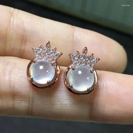 Dangle Earrings Original Design Silver Inlaid Natural Hetian Chalcedony Crown Round Beads For Women Charms Delicate Luxury Jewelry