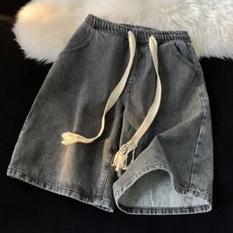 Amerikan tarzı kişiselleştirilmiş denim şort erkekler ve kadınlar yaz gevşek montaj retro cadde trend rahat pantolon y2k 240423