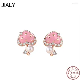 Stud Earrings JIALY European CZ Pink Mushroom S925 Sterling Silver For Women Birthday Party Gift Wedding Jewelry