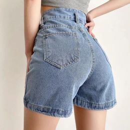 Women's Shorts Women High Waist Vintage Denim Chic Summer 2024 Mall Goth Loose Korean Fashion Y2k Straight Short Pants Blue Harajuku