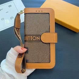 Designer Phone Case Luxury Lanyard Leather Case for iPhone 15 14 13 12 11 Pro Max 15Plus14plus 15Pro case Fashion Crossbody Wallet Card Holder Gold Edging Mobile Cover