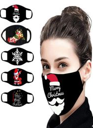 Fashion Printed Christmas Outdoor Face Mask Unisex Breathable Reusable Santa Christmas Deer Bear Happy New Year Black Cotton Masks4882956