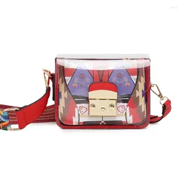 Shoulder Bags 2024 Transparent Women's Messenger Bag Brand Designer Small Square Printing Handbag Wide Strap Lady Crossbody