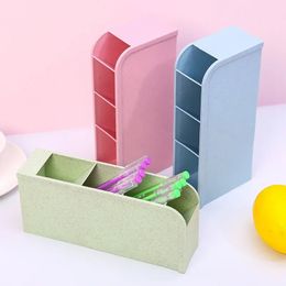 Kawaii Macaroon Color Pen Holder 4 Girds Desktop Organizer Big Size Desk Cosmetics Pencil Storage Box Office School Stationery