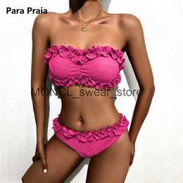 Women's Swimwear Para Praia Ruffled Bandeau Bikini Set 2024 Push Up Women Strapless Brazilian Swimsuit Two Pieces Bathing Suit for H240507