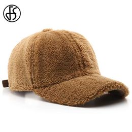 Ball Caps FS Stylish Warm Lamb Wool Winter Women Hats Brown Outdoor Windproof Baseball Cap For Men Streetwear Trucker Hat Gorra Hombre Y240507