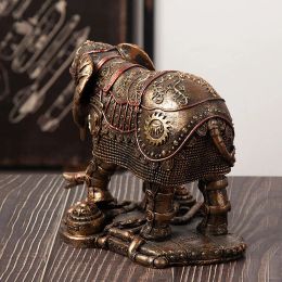 Sculptures NORHTEUINS Resin Punk Elephant Steam Statue Sculpture Interior Steampunk Metal Mechanical Fantasy Figurines For Home Decorations
