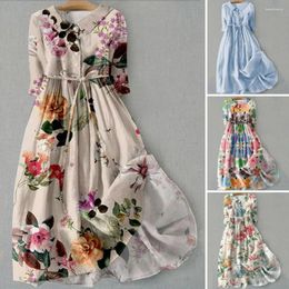 Party Dresses Summer Dress Bohemian Floral Print Midi With Lace-up Detail A-line Silhouette For Women Spring Fashion Statement Piece