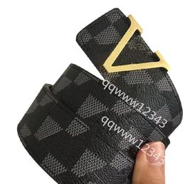 4.2cm wide designer belts for mens women belt ceinture luxe leather lychee texture checkerboard printed belt body black + gold buckle Luxury brand letter print
