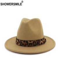 SHOWER Khaki Fedoras Hats For Women Woollen Felt Trilby Hat Ladies Leopard Female Autumn Winter Retro Pork Pie Hat7817455