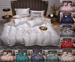 Premium Silk Bedding Set 4 Piece Solid Colour Bed Quilt Cover Designer 10 Colours 3d bedding sets221L7899189