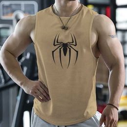 Men's Tank Tops Gym T Shirt For Men Summer Quick-drying Spider Print Tank Tops Male Mesh Basketball Slveless Shirt Vest Mens Clothing T240505