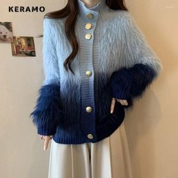 Women's Knits Women Casual Vintage Gradient Knitting Long Sleeve Turtleneck Cardigans 2024 Winter Fashion Tie Dye Single Breasted Sweater