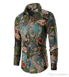 New Men039s Floral Flowers Print Shirts Mens Business Casual Shirt Men Dress Shirts Long Sleeved Shirt6117714